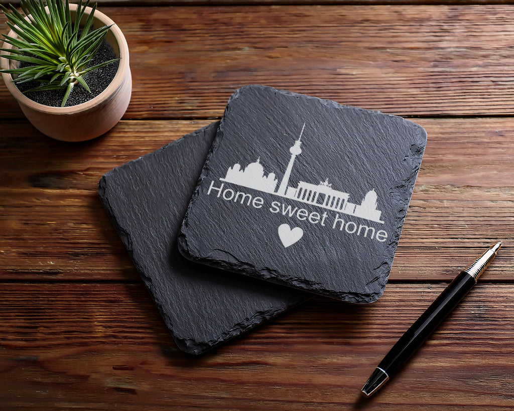 Schiefer Untersetzer Berlin Skyline Home Sweet - Geschenk für Berliner – Bild 5