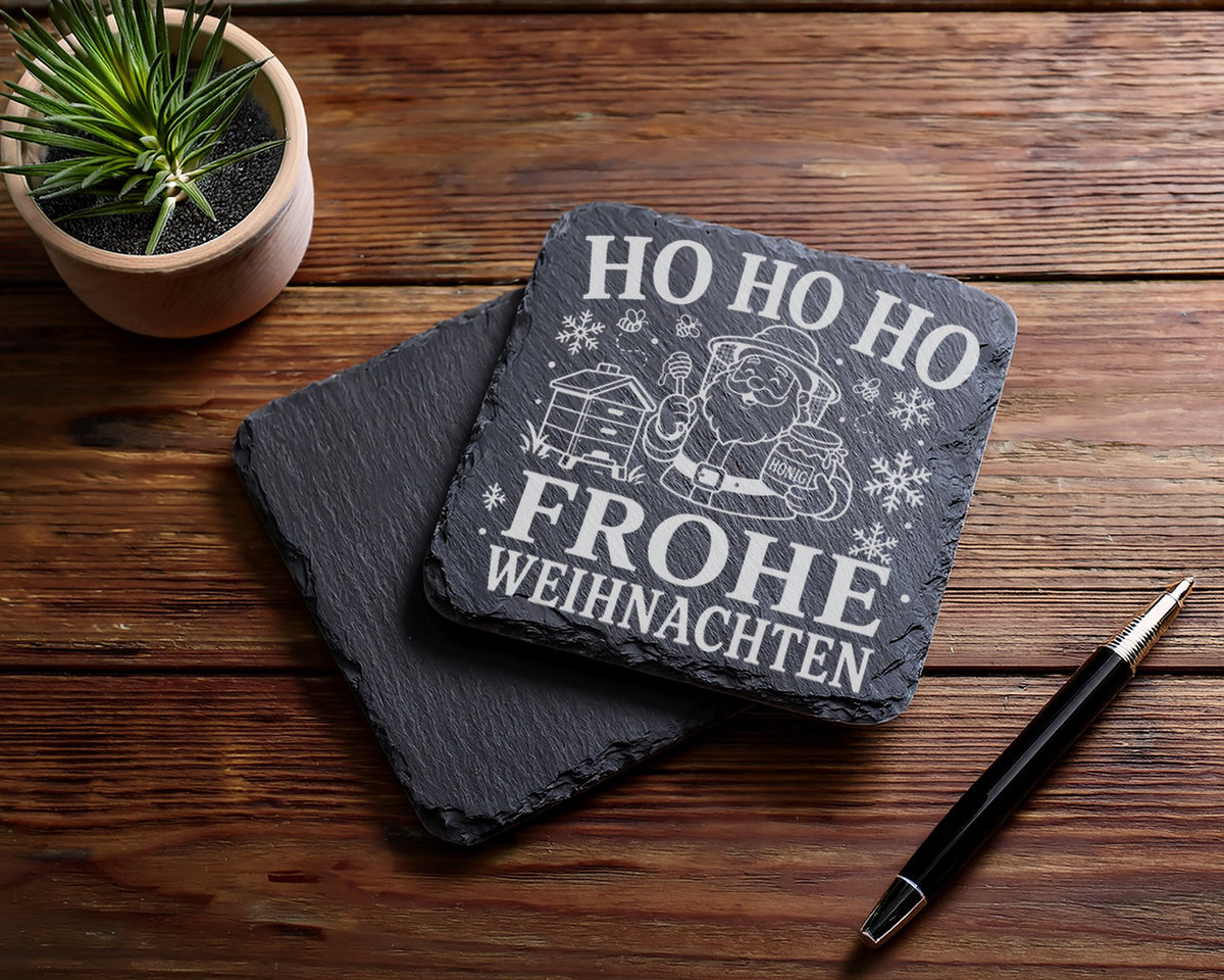 Schiefer Untersetzer Imker Weihnachtsmann - Frohe Weihnachten Geschenk – Bild 5
