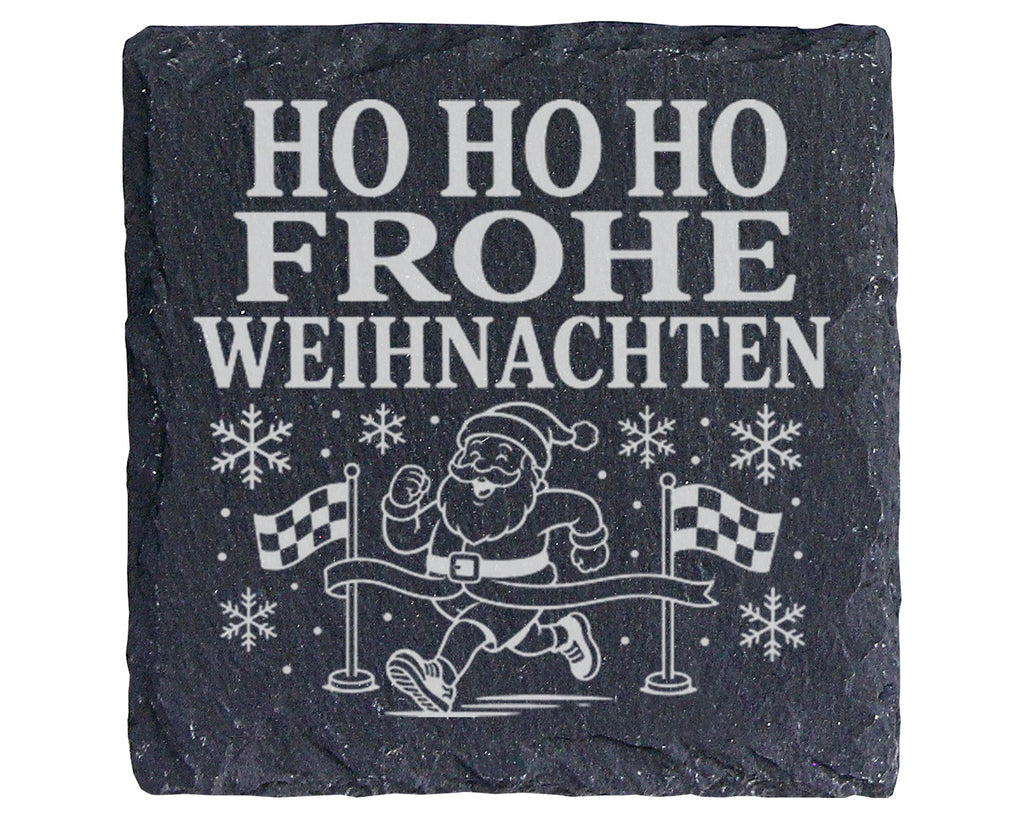 Schiefer Untersetzer Laufen Weihnachtsmann im Zieleinlauf - Frohe Weih – Bild 1
