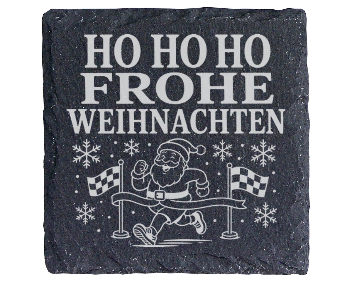 Schiefer Untersetzer Laufen Weihnachtsmann im Zieleinlauf - Frohe Weih – Bild 1