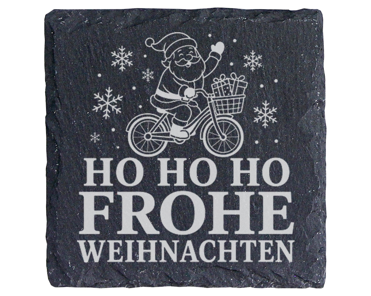 Schiefer Untersetzer Fahrrad Weihnachtsmann - Frohe Weihnachten Gesche – Bild 1