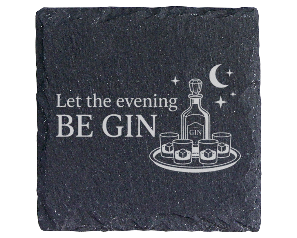 Gin Untersetzer Schiefertafel, Let the evening BE GIN Geschenk, Gesche – Bild 1