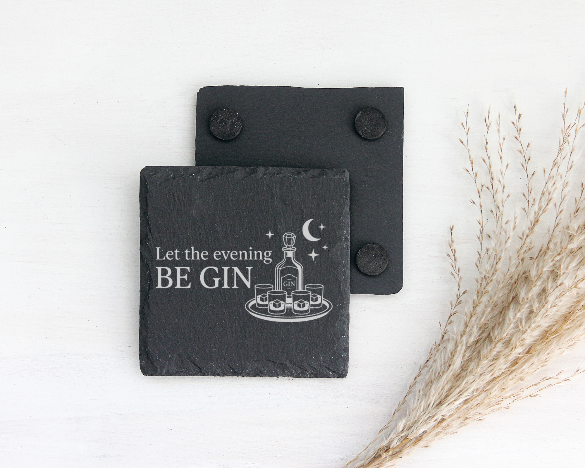 Gin Untersetzer Schiefertafel, Let the evening BE GIN Geschenk, Gesche – Bild 2