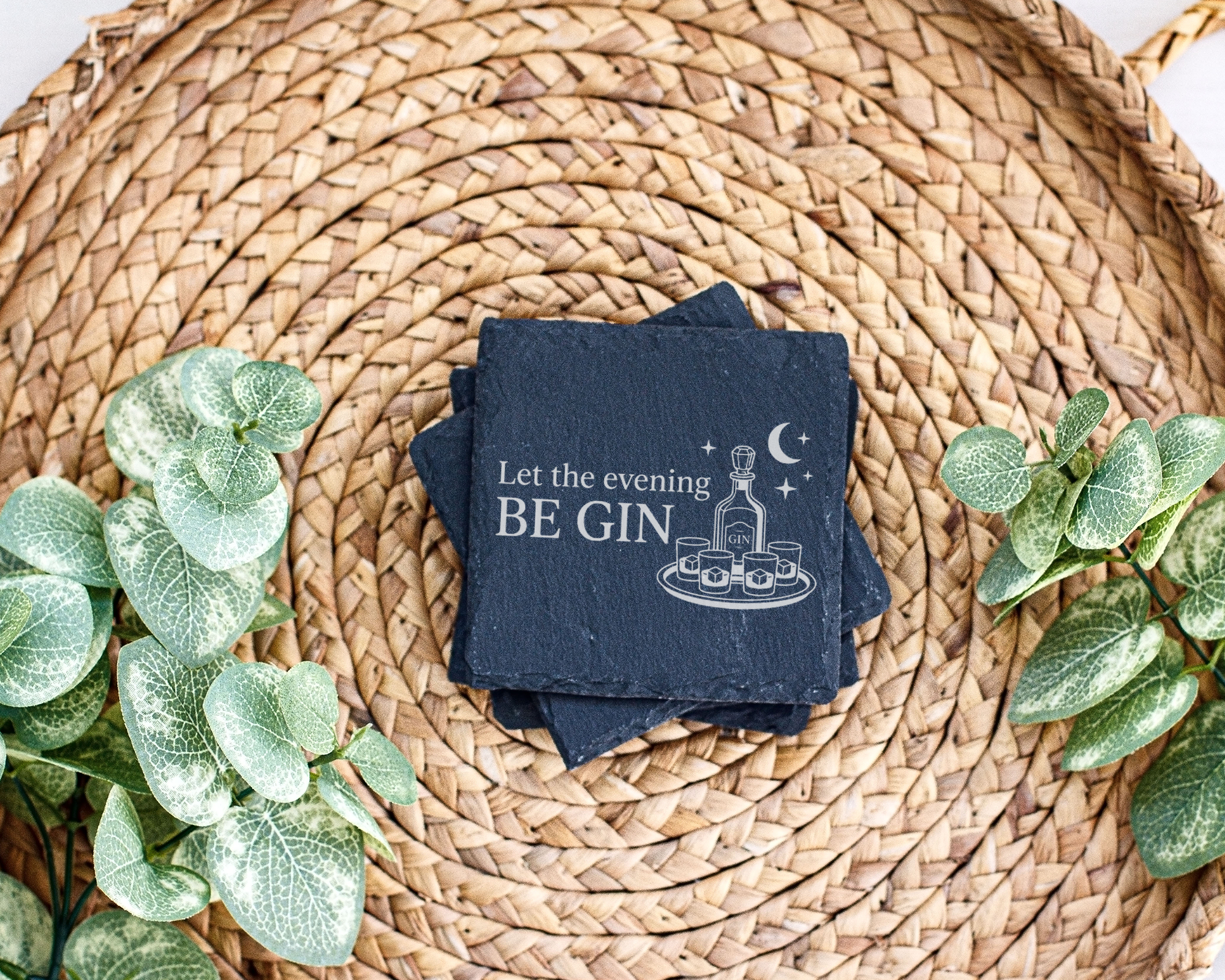 Gin Untersetzer Schiefertafel, Let the evening BE GIN Geschenk, Gesche – Bild 3