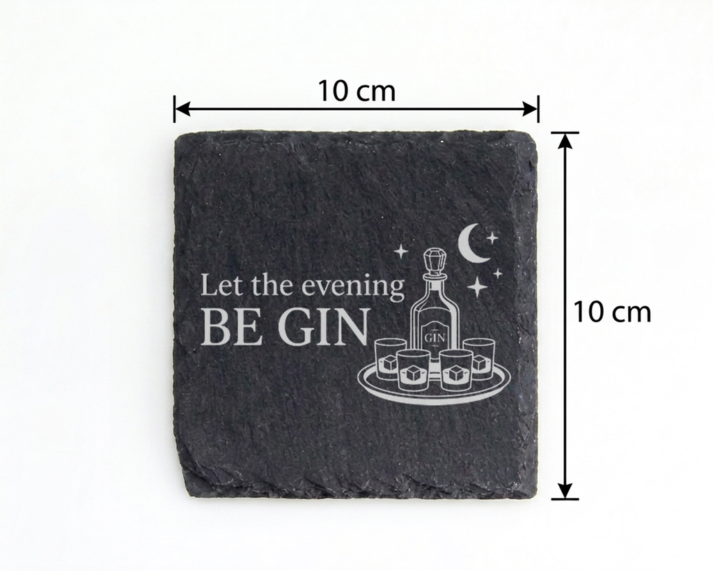 Gin Untersetzer Schiefertafel, Let the evening BE GIN Geschenk, Gesche – Bild 4