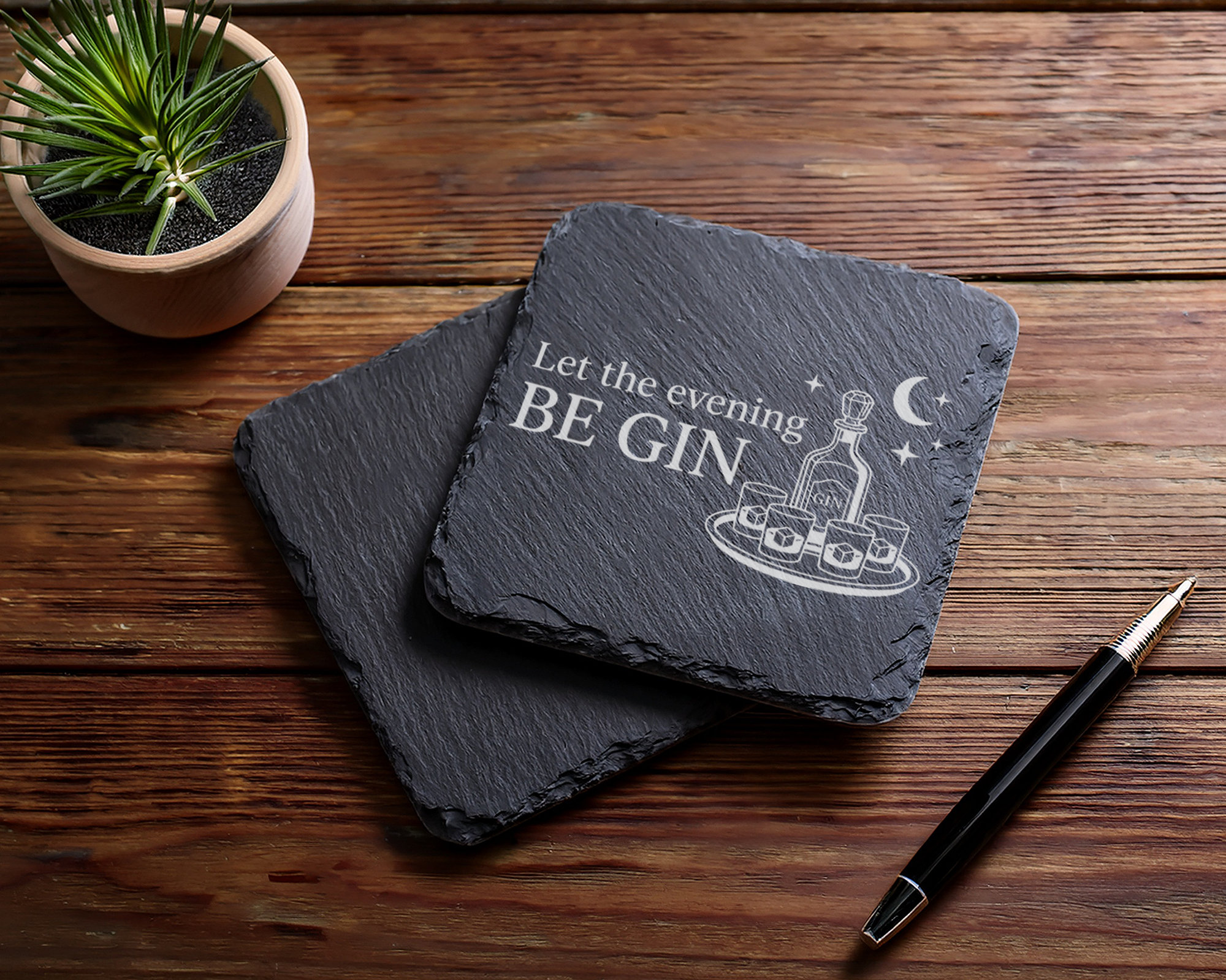 Gin Untersetzer Schiefertafel, Let the evening BE GIN Geschenk, Gesche – Bild 5