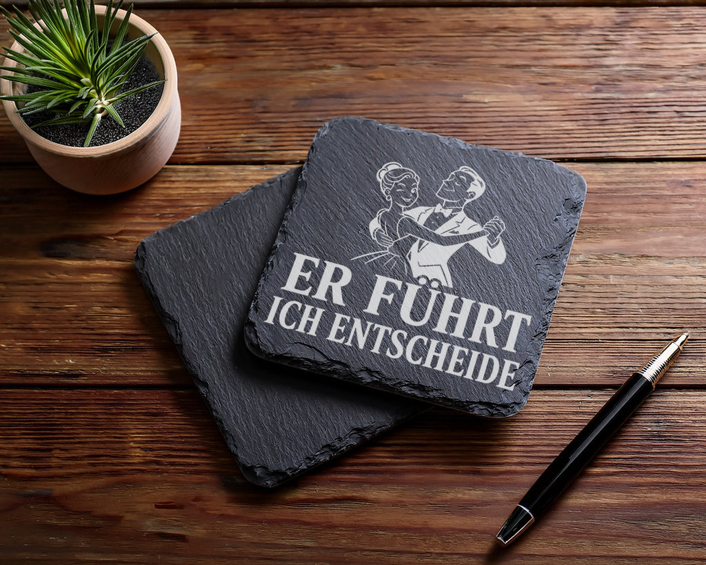 Schiefer Untersetzer Er führt ich entscheide - Lustiges Geschenk für T – Bild 5