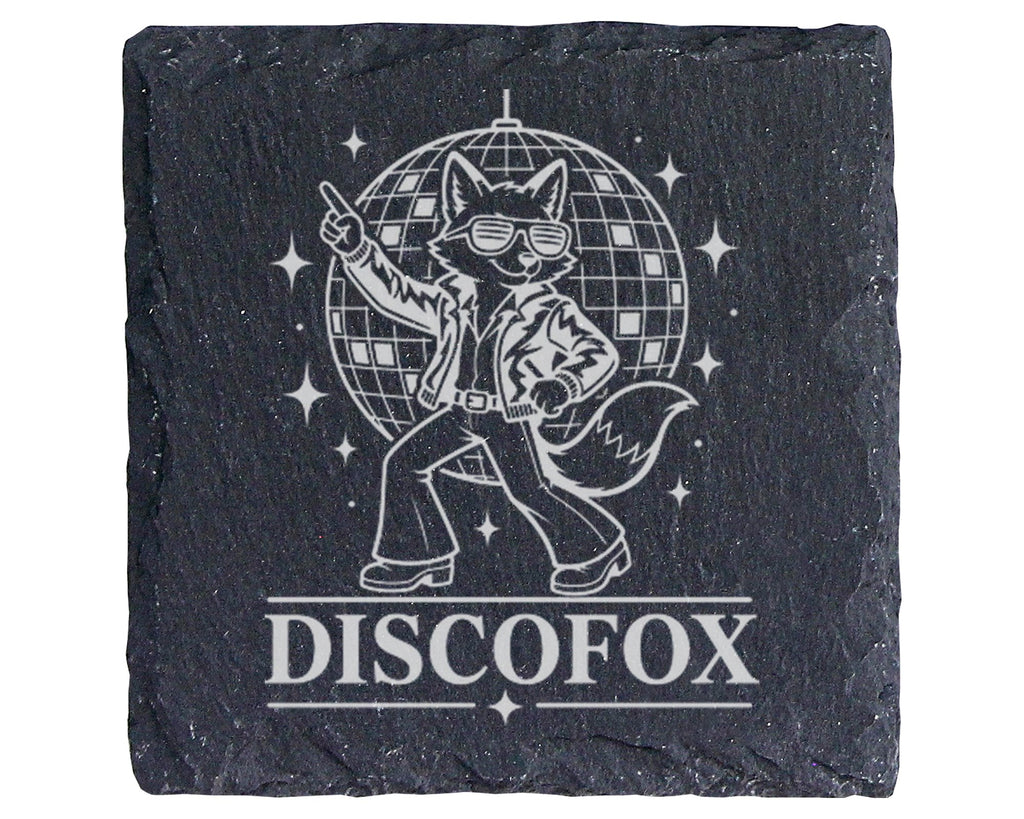 Schiefer Untersetzer Discofox tanzender Fuchs unter der Discokugel - R – Bild 1