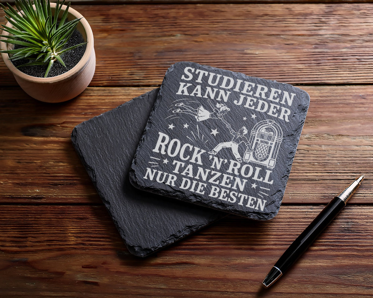 Schiefer Untersetzer Studieren kann jeder Rock n Roll tanzen nur die B – Bild 5