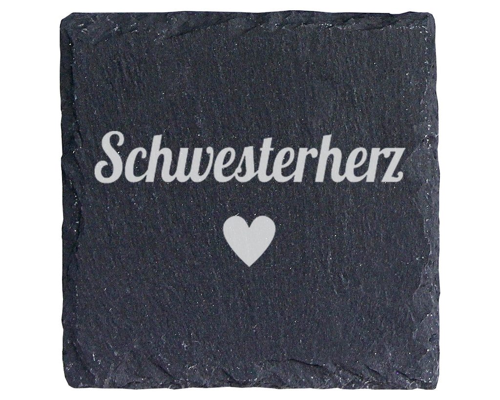 Schiefer Untersetzer Schwesterherz Motiv Mit Herz - Geschenk Für Die S – Bild 1