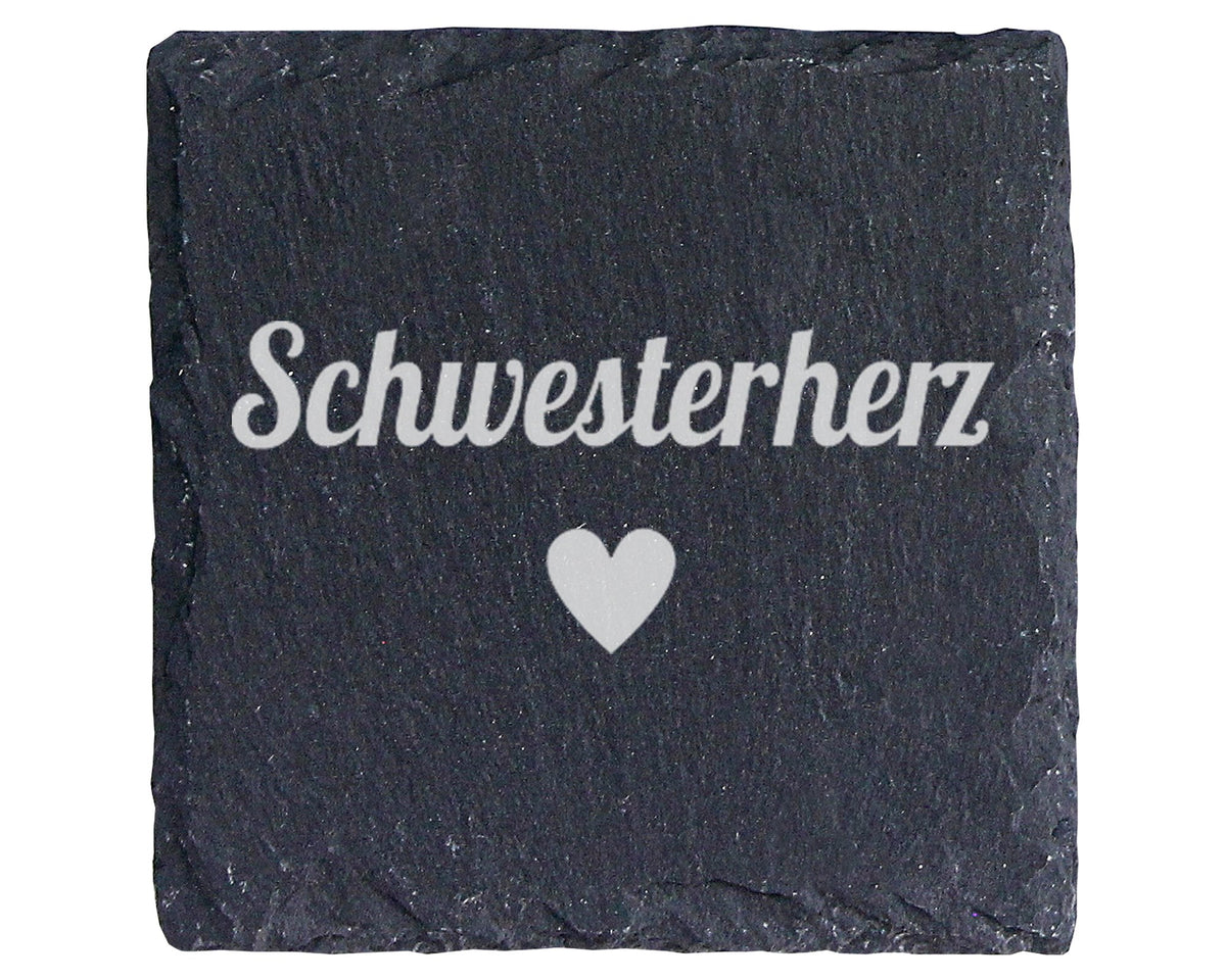 Schiefer Untersetzer Schwesterherz Motiv Mit Herz - Geschenk Für Die S – Bild 1