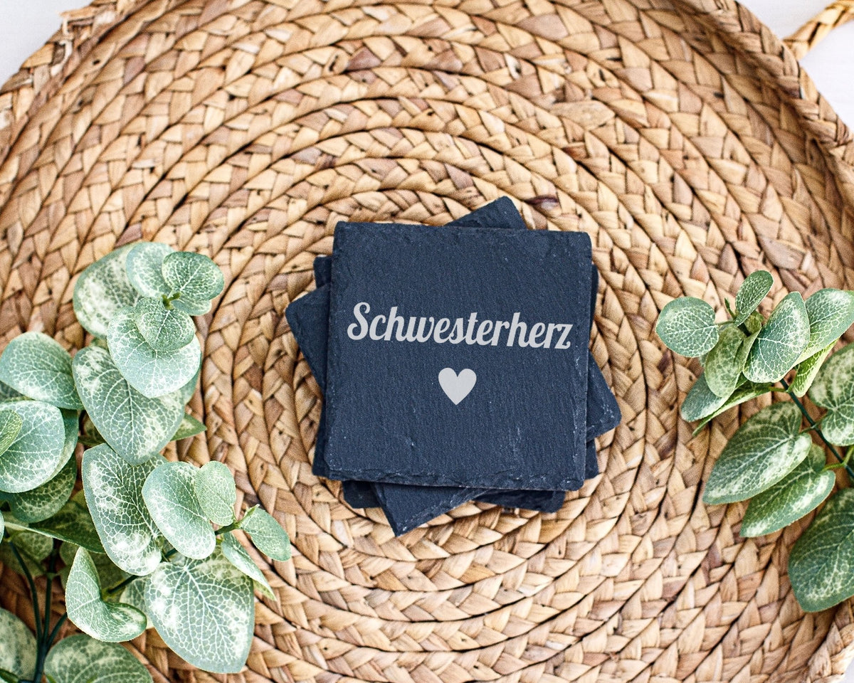 Schiefer Untersetzer Schwesterherz Motiv Mit Herz - Geschenk Für Die S – Bild 3