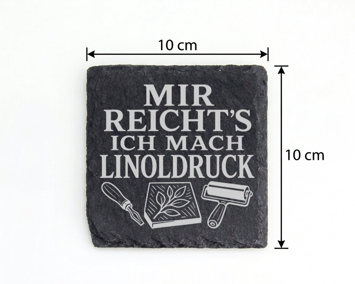 Schiefer Untersetzer Mir reichts ich mach Linoldruck - Geschenk für Kü – Bild 4
