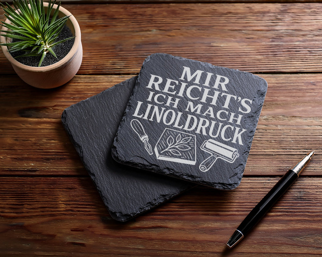Schiefer Untersetzer Mir reichts ich mach Linoldruck - Geschenk für Kü – Bild 5