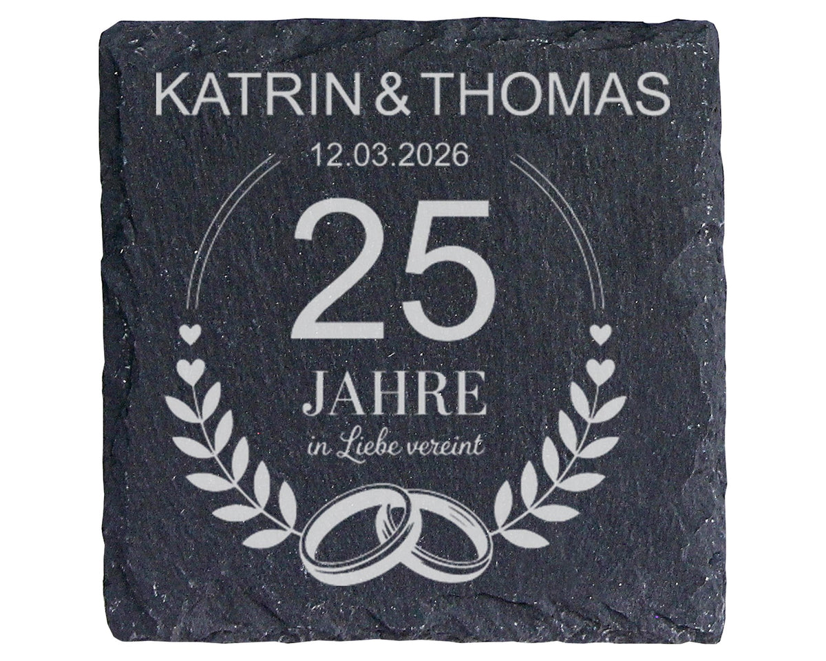 Schiefer Untersetzer 25 Jahre Liebe Vereint Personalisiert - Geschenk  – Bild 1
