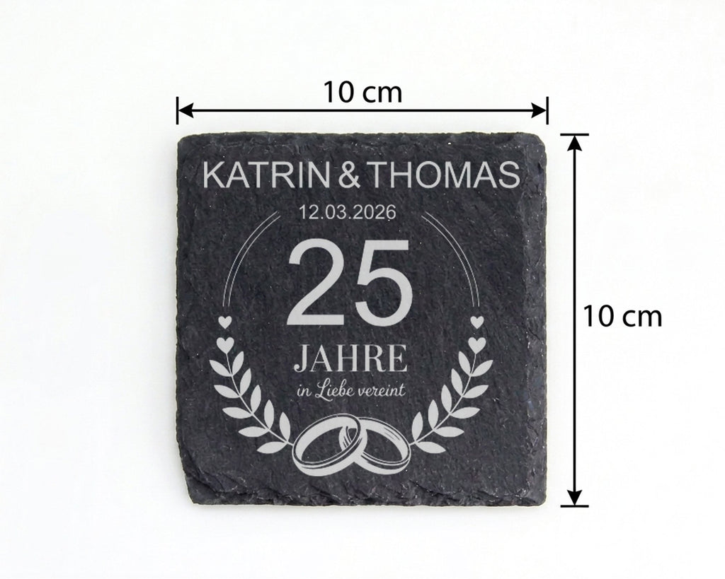 Schiefer Untersetzer 25 Jahre Liebe Vereint Personalisiert - Geschenk  – Bild 4