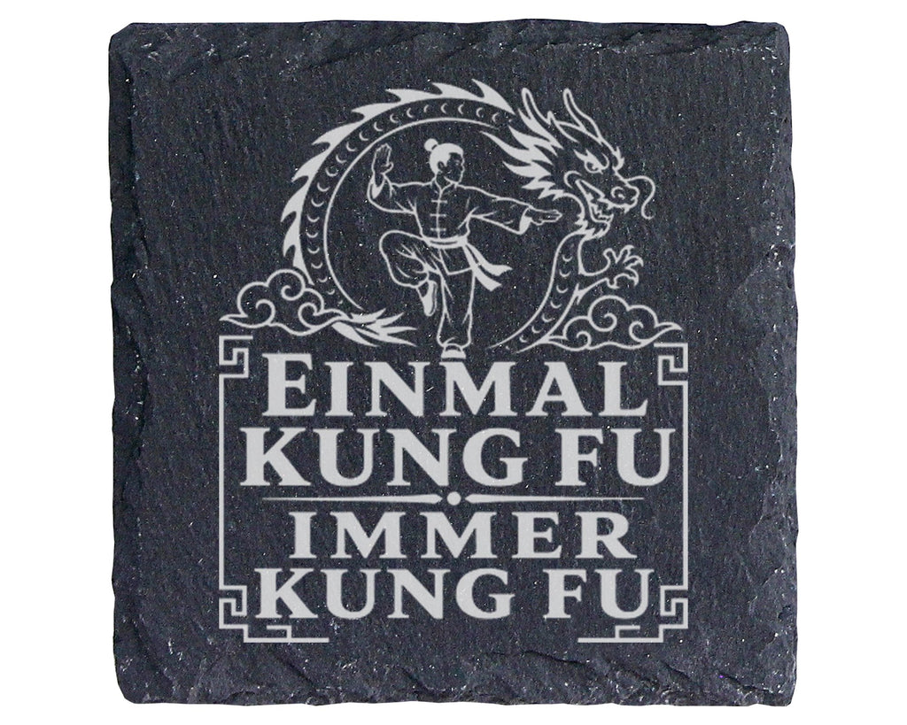 Schiefer Untersetzer Einmal Kung Fu immer - Geschenk für Kampfkunst &  – Bild 1