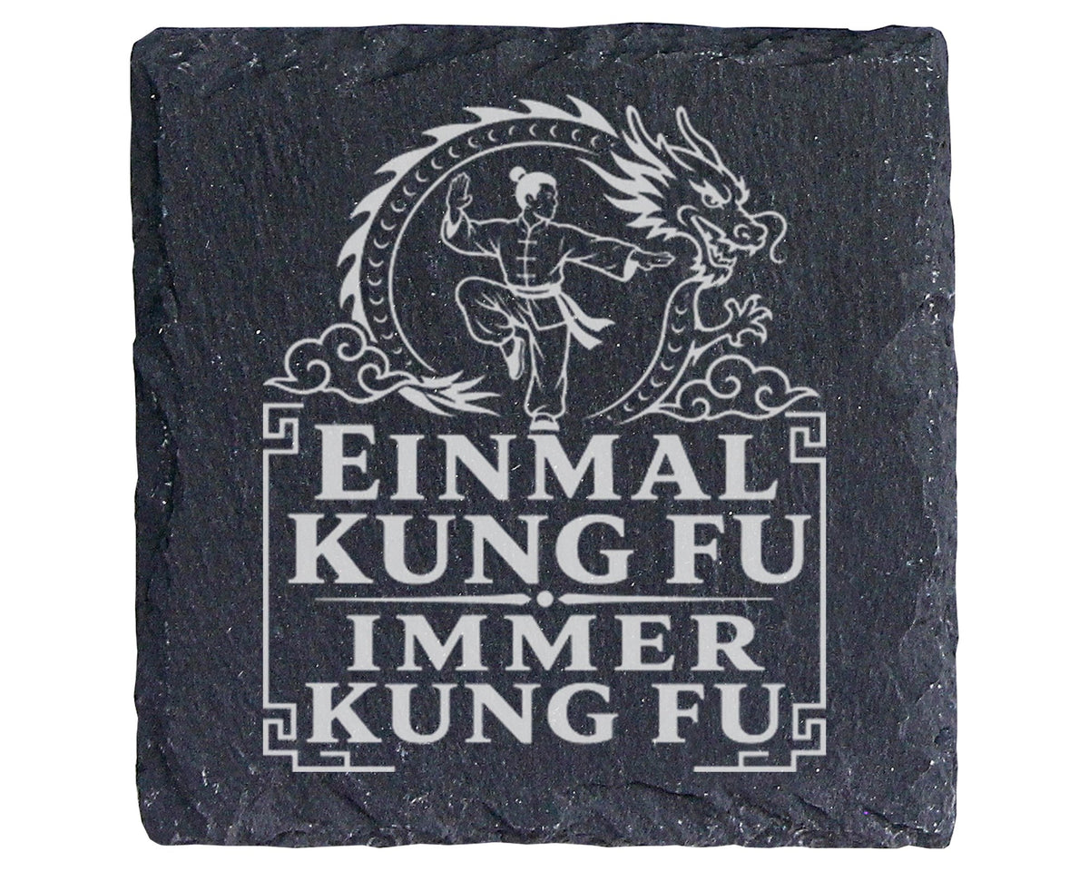 Schiefer Untersetzer Einmal Kung Fu immer - Geschenk für Kampfkunst &  – Bild 1