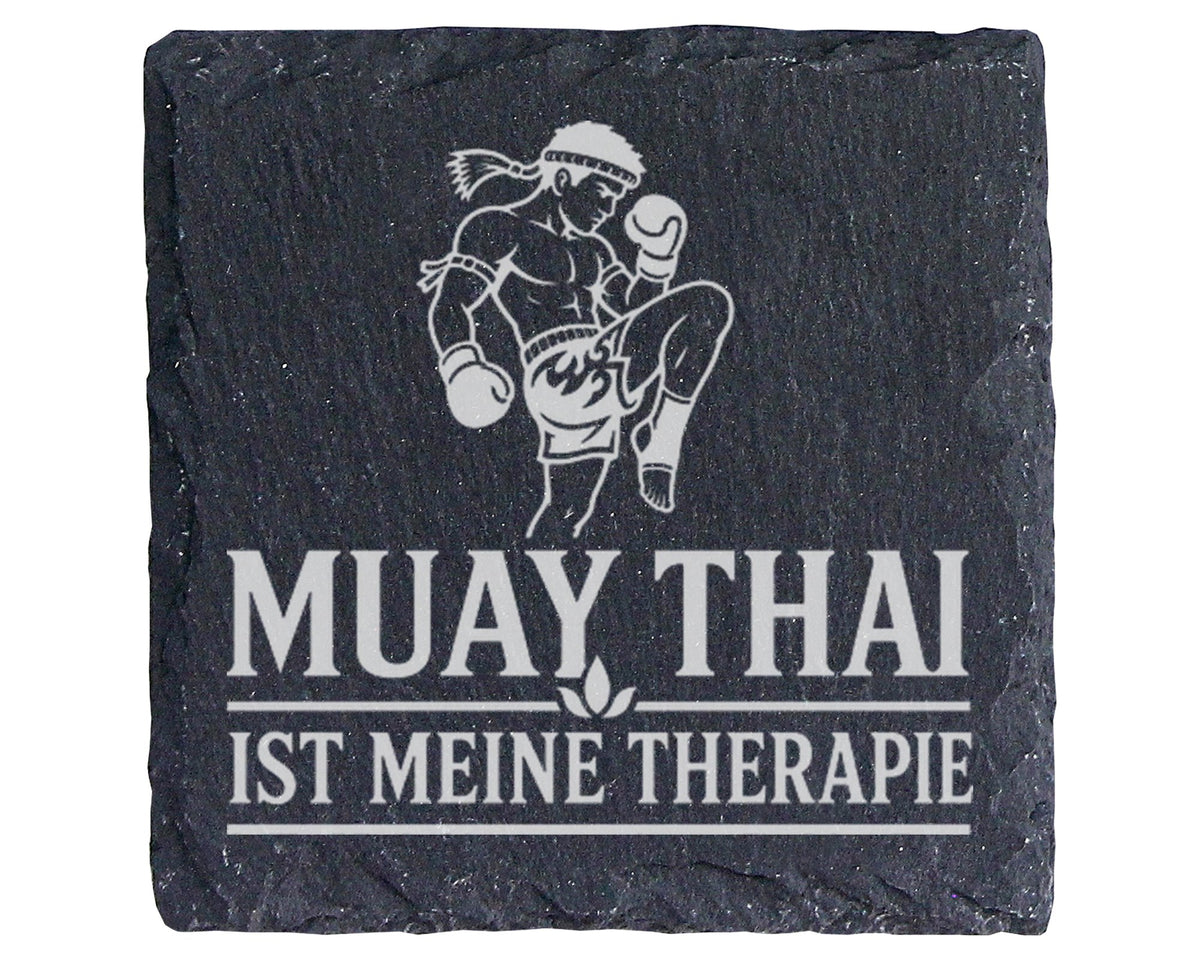 Schiefer Untersetzer Muay Thai ist meine Therapie - Geschenk für Thaib – Bild 1