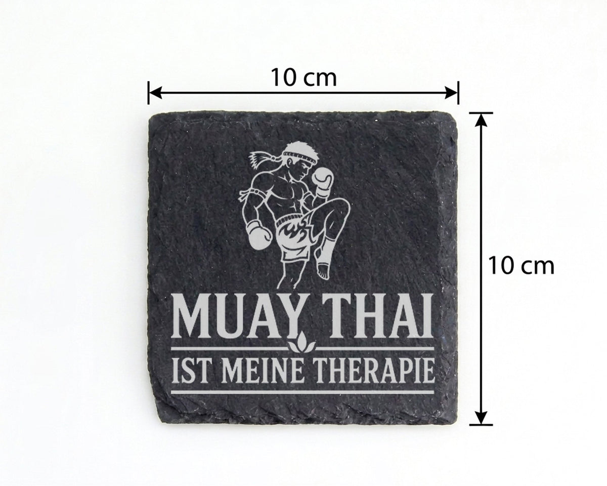 Schiefer Untersetzer Muay Thai ist meine Therapie - Geschenk für Thaib – Bild 4
