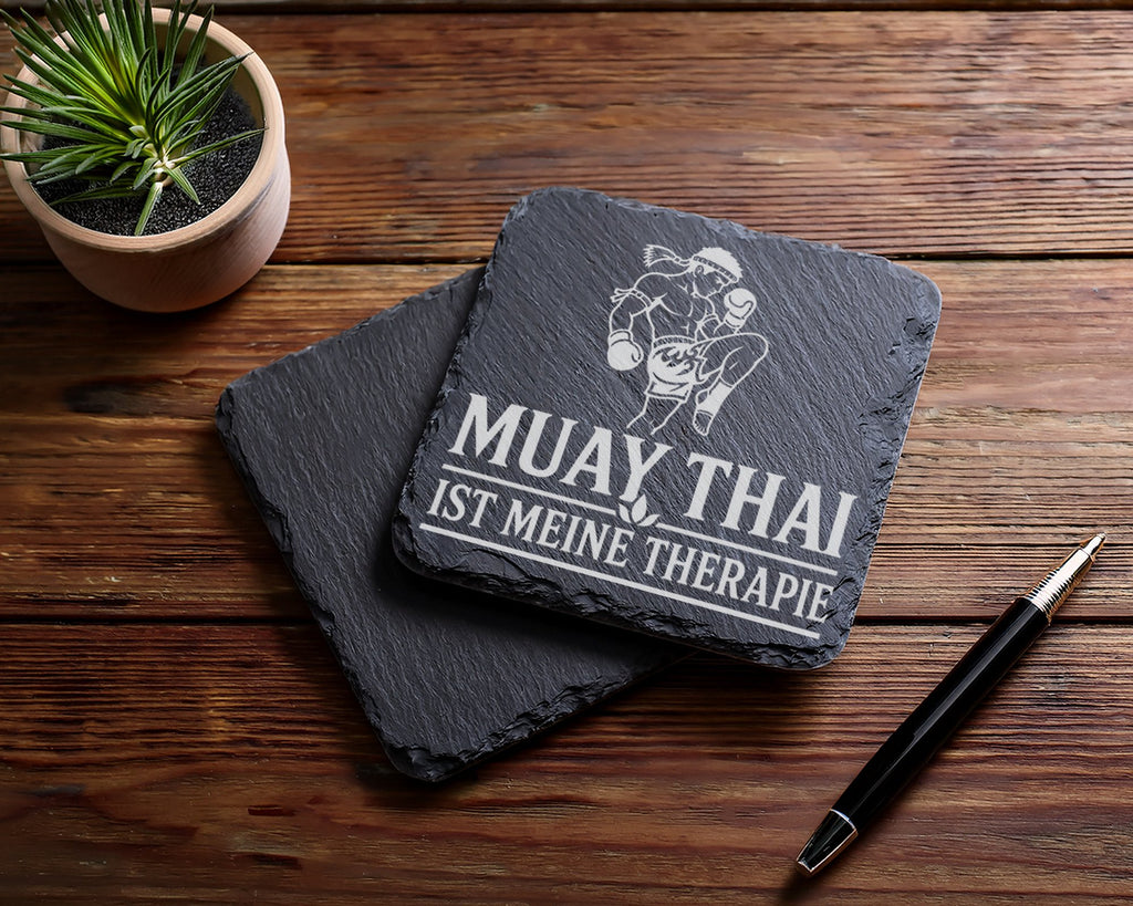 Schiefer Untersetzer Muay Thai ist meine Therapie - Geschenk für Thaib – Bild 5