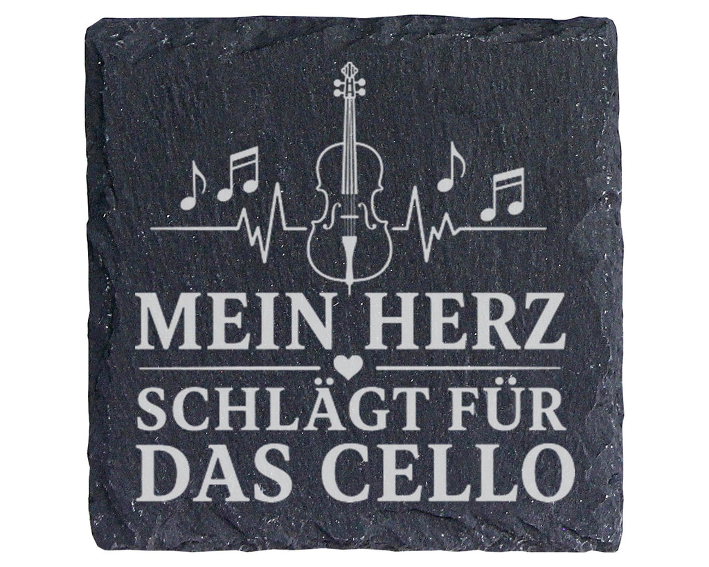 Schiefer Untersetzer Mein Herz schlägt für das Cello - Cellist, Cellis – Bild 1