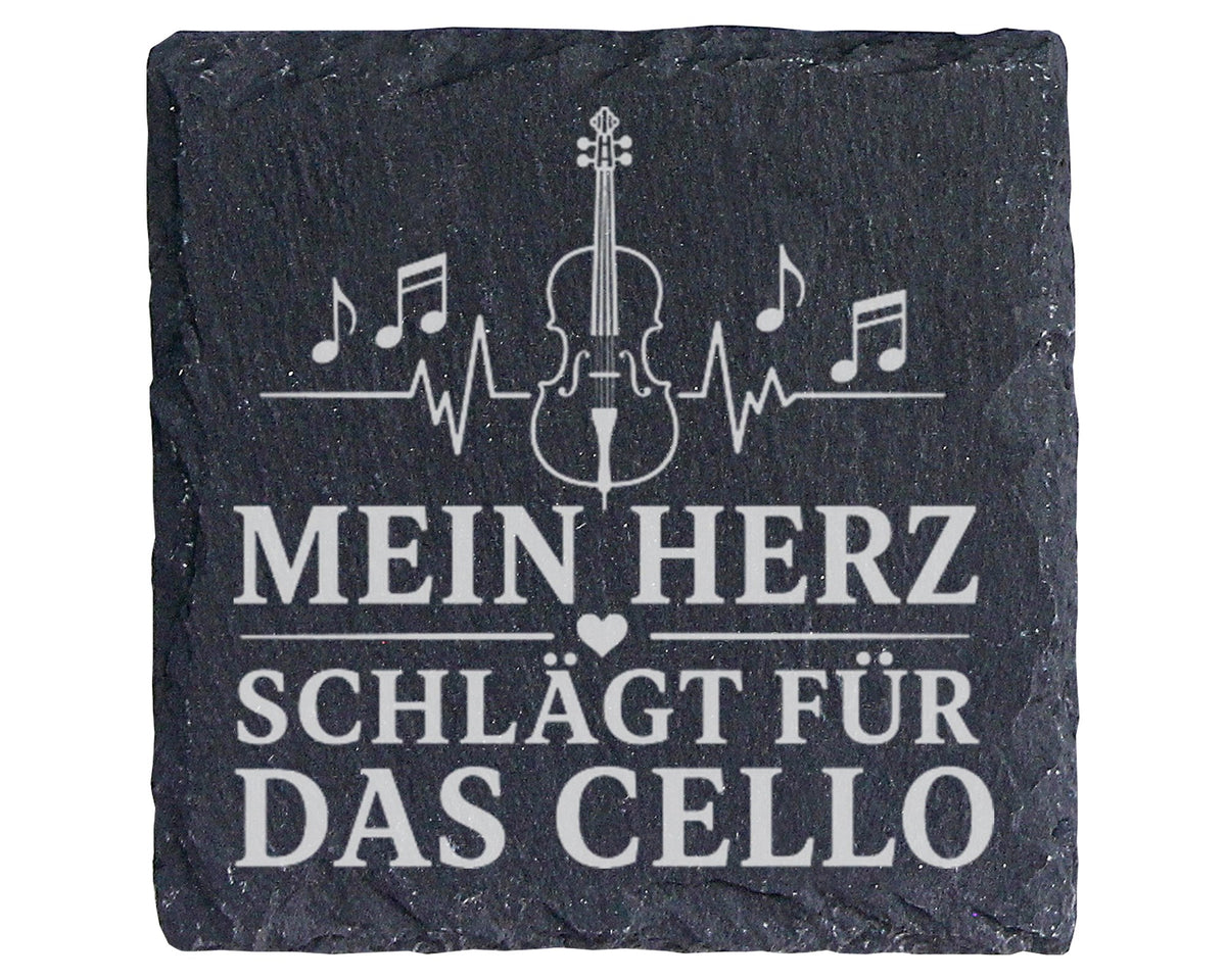 Schiefer Untersetzer Mein Herz schlägt für das Cello - Cellist, Cellis – Bild 1