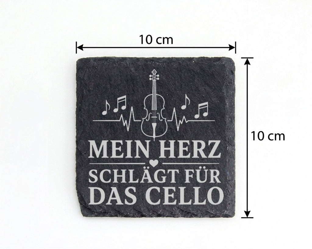 Schiefer Untersetzer Mein Herz schlägt für das Cello - Cellist, Cellis – Bild 4