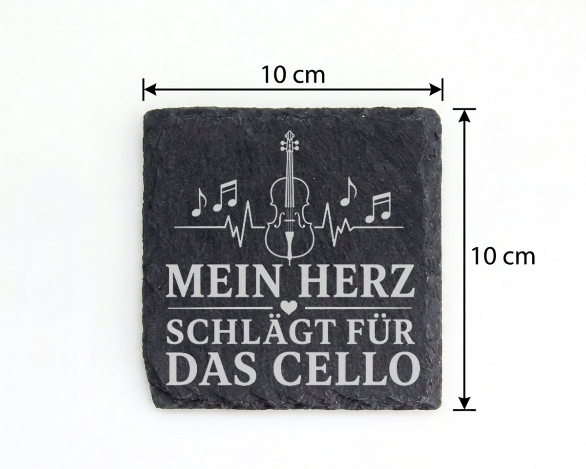 Schiefer Untersetzer Mein Herz schlägt für das Cello - Cellist, Cellis – Bild 4