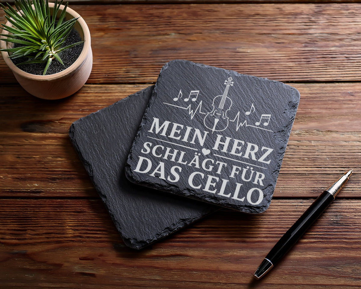 Schiefer Untersetzer Mein Herz schlägt für das Cello - Cellist, Cellis – Bild 5