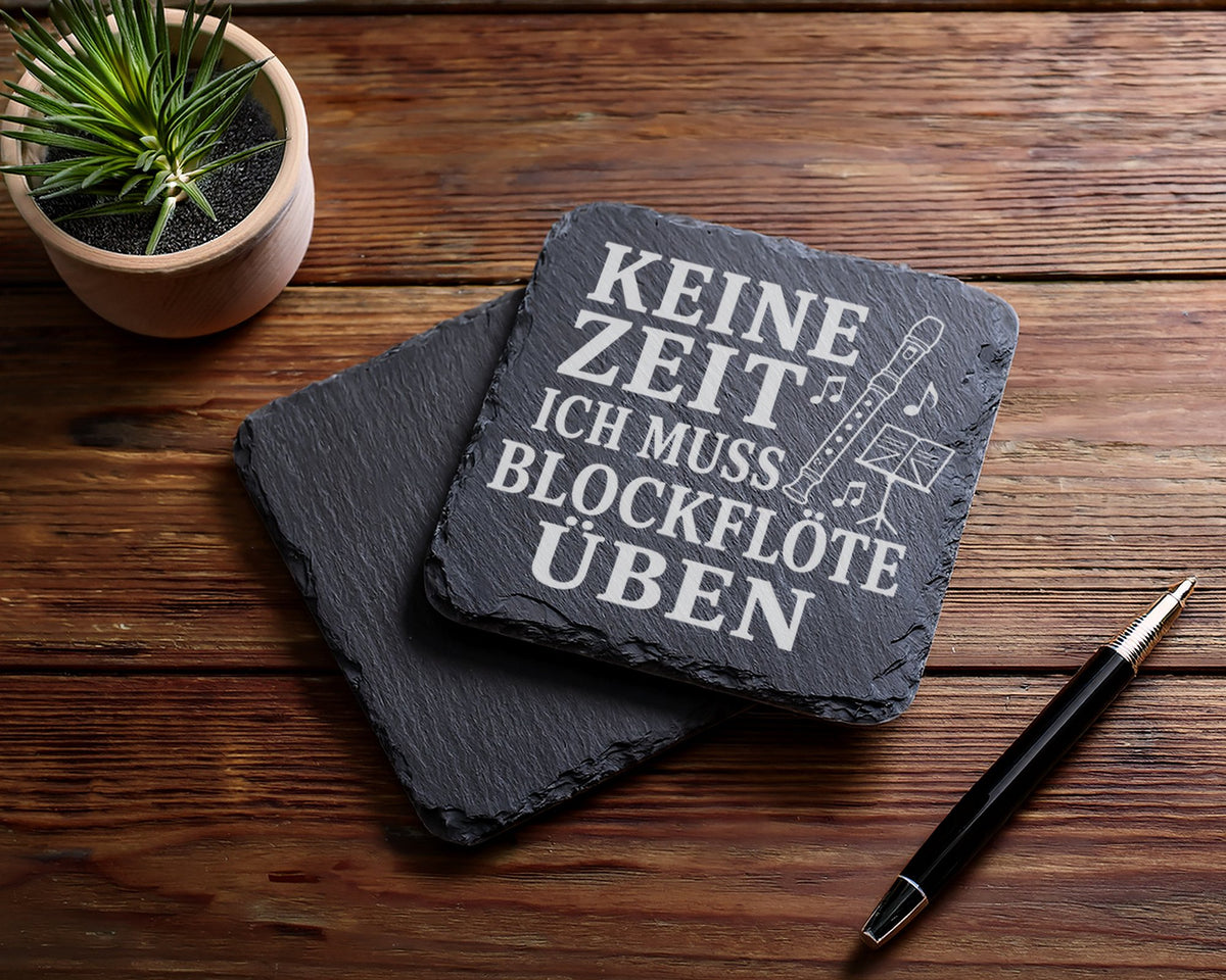 Schiefer Untersetzer Keine Zeit ich muss Blockflöte üben - Geschenk fü – Bild 5