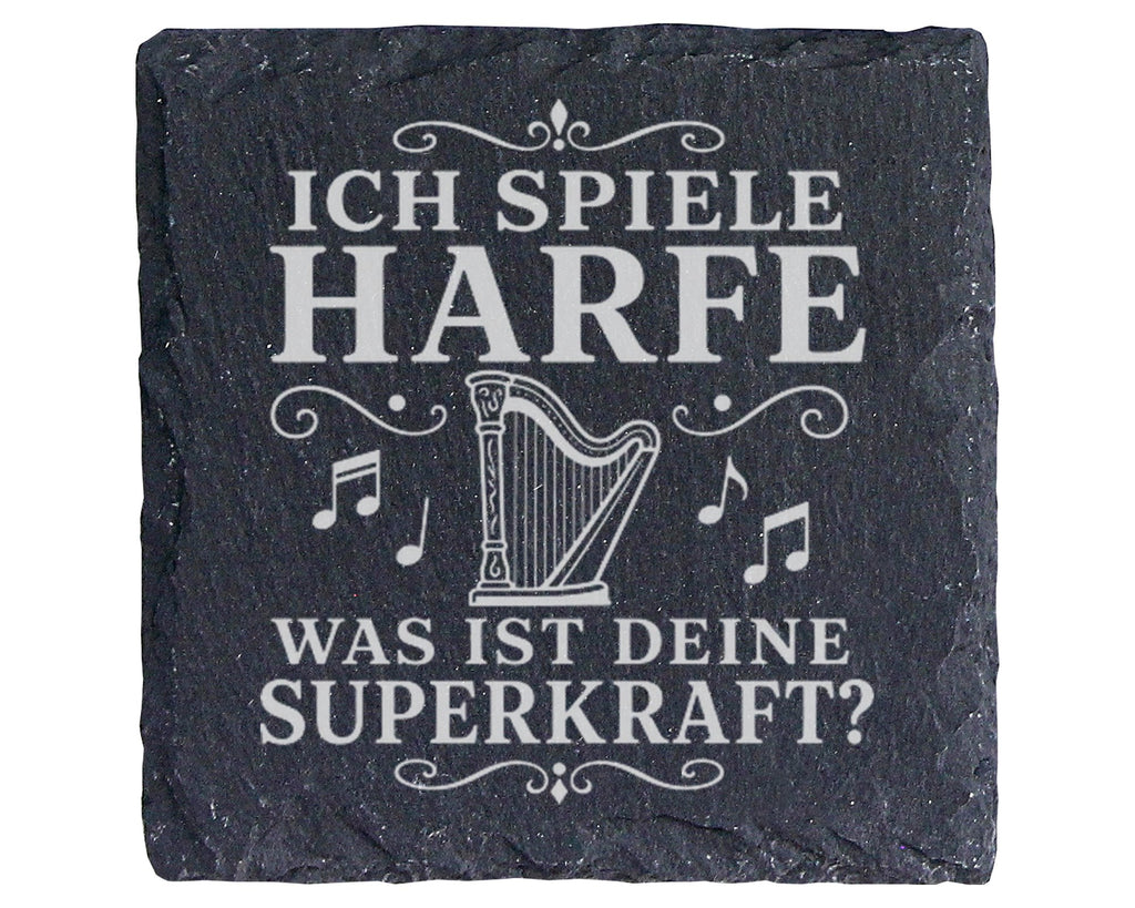 Schiefer Untersetzer Ich spiele Harfe was ist deine Superkraft - Gesch – Bild 1