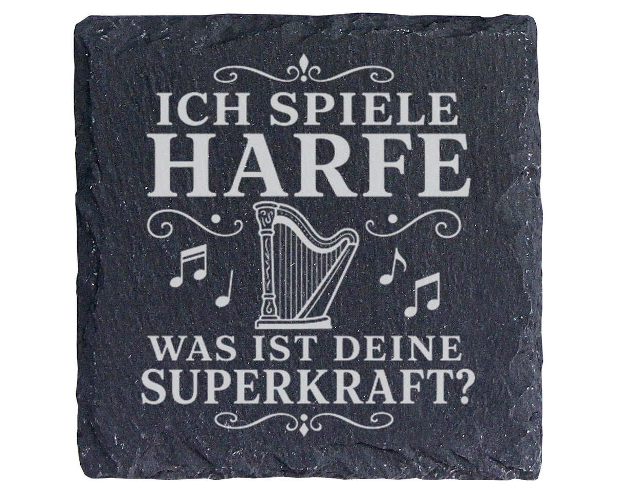 Schiefer Untersetzer Ich spiele Harfe was ist deine Superkraft - Gesch – Bild 1