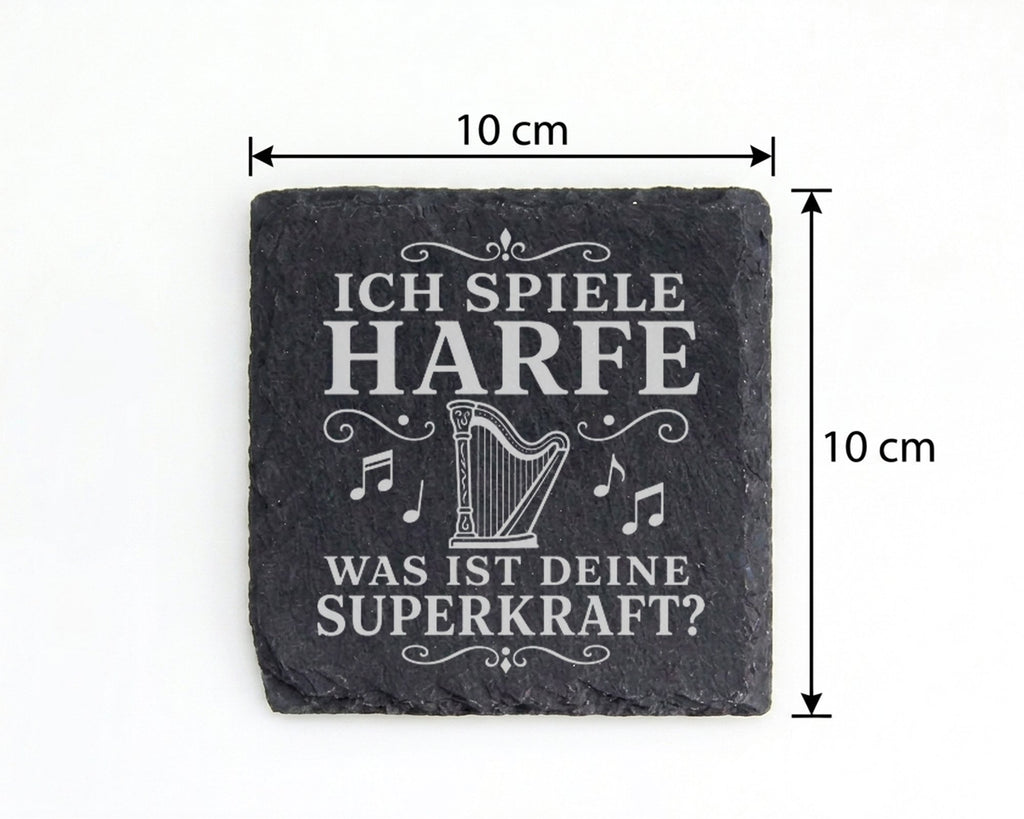 Schiefer Untersetzer Ich spiele Harfe was ist deine Superkraft - Gesch – Bild 4