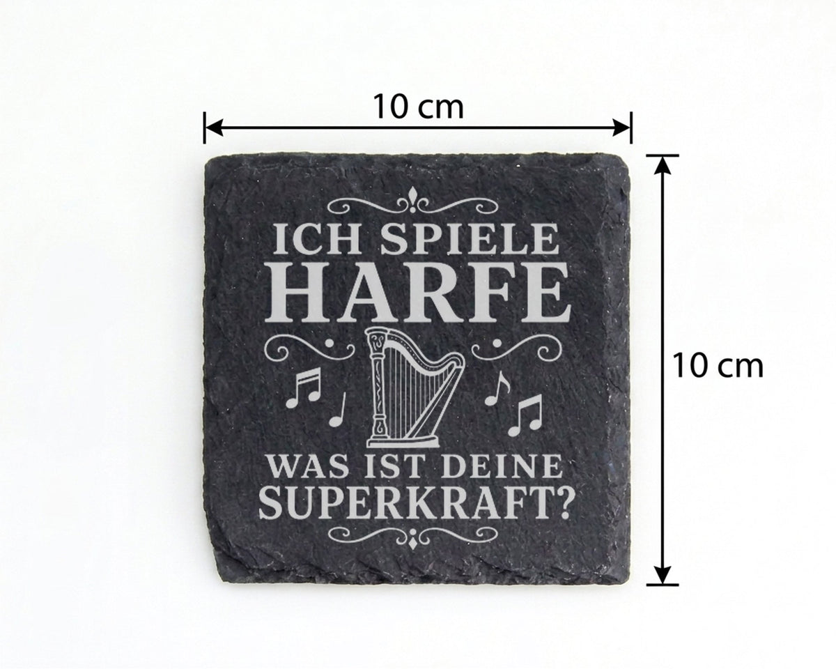 Schiefer Untersetzer Ich spiele Harfe was ist deine Superkraft - Gesch – Bild 4