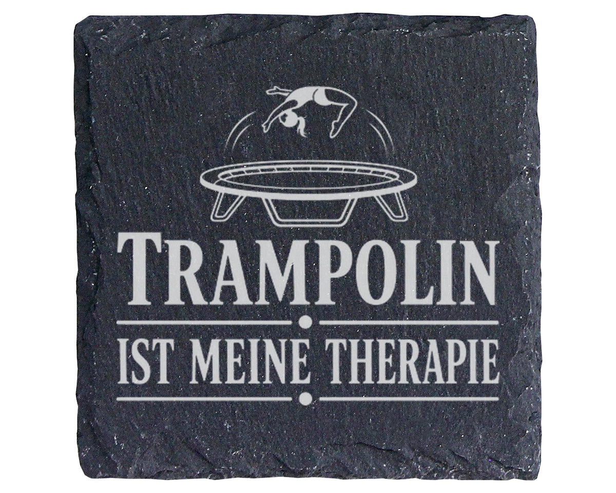 Schiefer Untersetzer Trampolin ist meine Therapie - Geschenk für Tramp – Bild 1