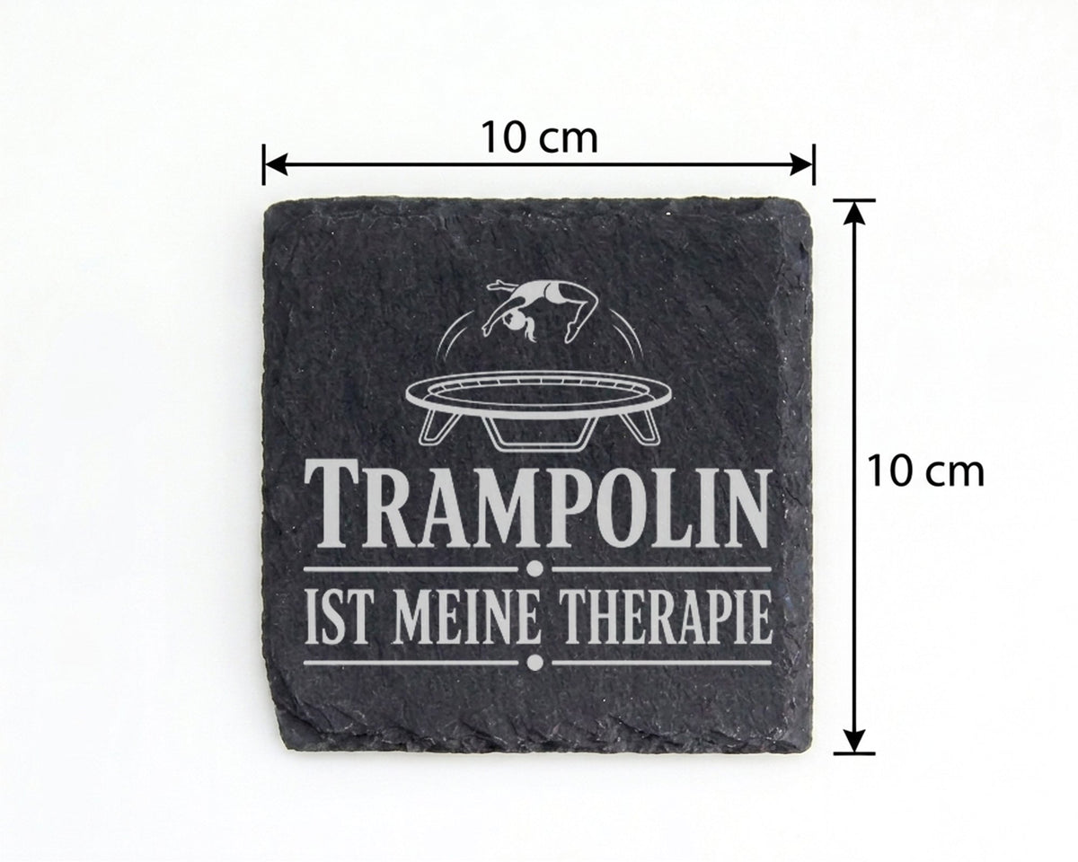 Schiefer Untersetzer Trampolin ist meine Therapie - Geschenk für Tramp – Bild 4