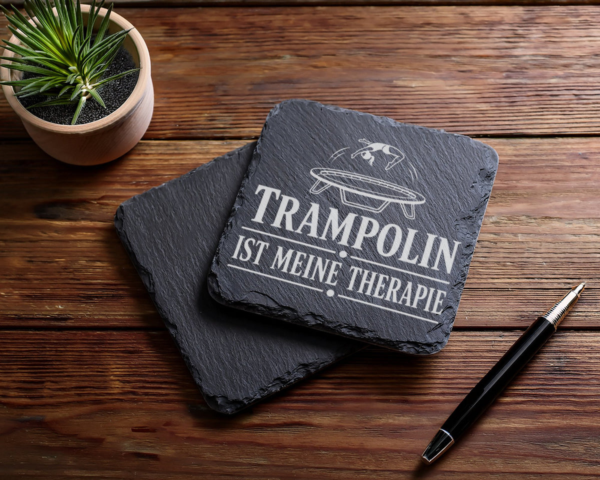 Schiefer Untersetzer Trampolin ist meine Therapie - Geschenk für Tramp – Bild 5