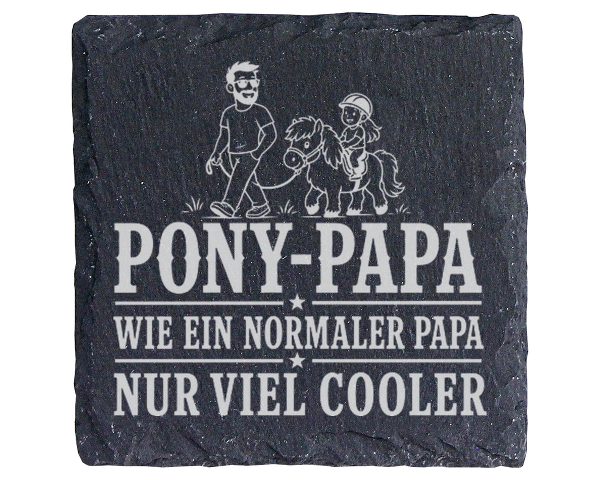 Schiefer Untersetzer Pony Papa wie ein normaler nur viel cooler - Gesc – Bild 1