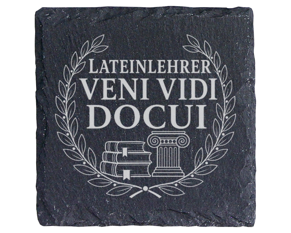 Schiefer Untersetzer Lateinlehrer Veni Vidi Docui - Lustiges Geschenk  – Bild 1