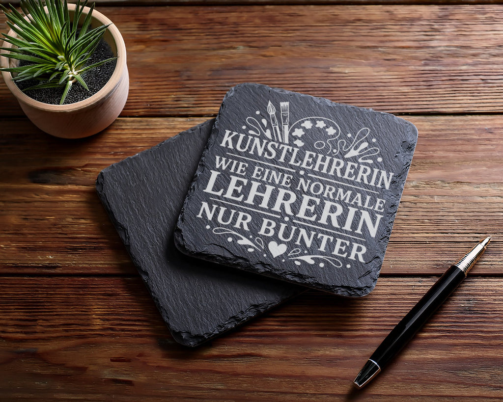 Schiefer Untersetzer Kunstlehrerin wie eine normale Lehrerin nur bunte – Bild 5