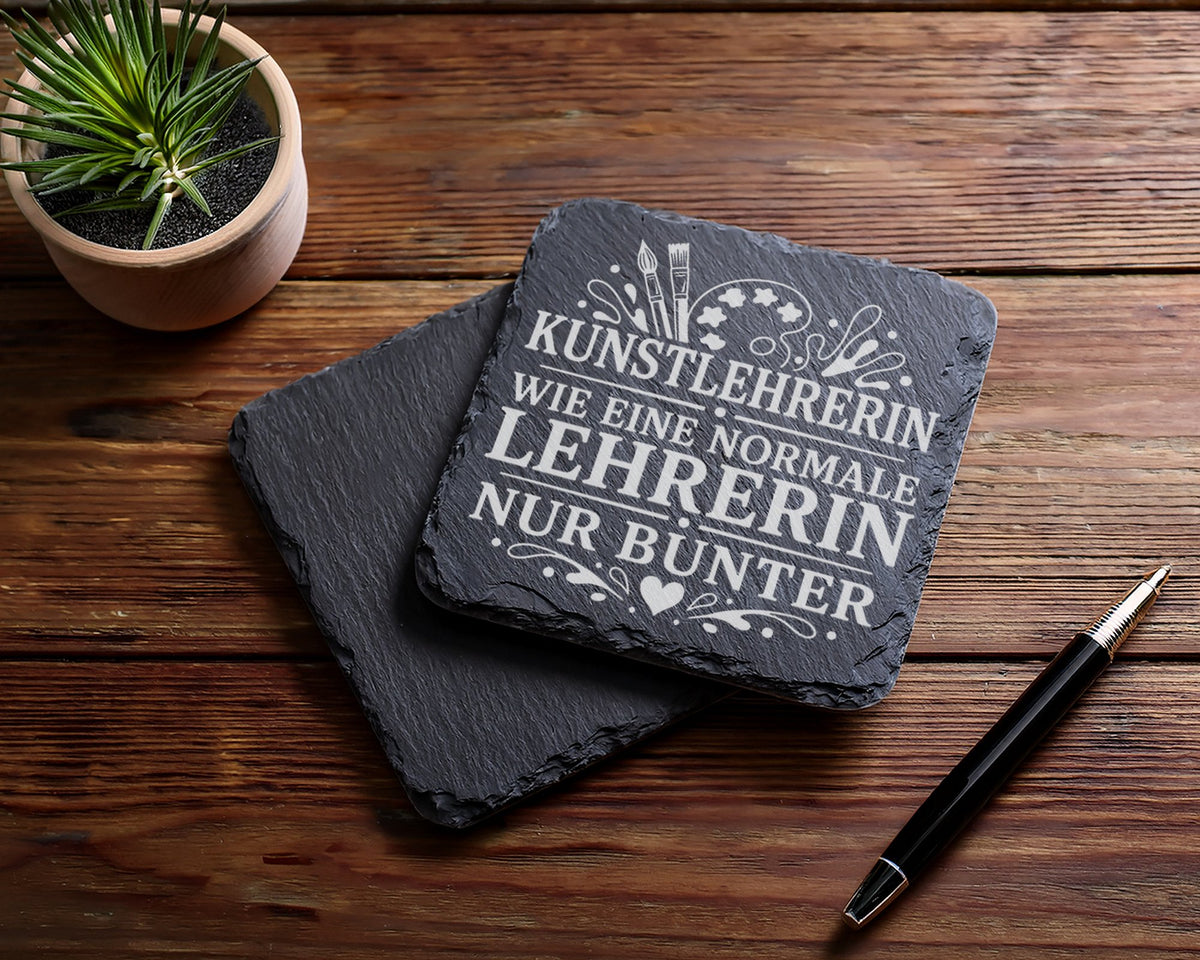 Schiefer Untersetzer Kunstlehrerin wie eine normale Lehrerin nur bunte – Bild 5