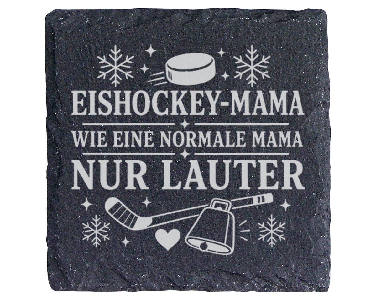 Schiefer Untersetzer Eishockey Mama wie eine normale nur lauter - Gesc – Bild 1