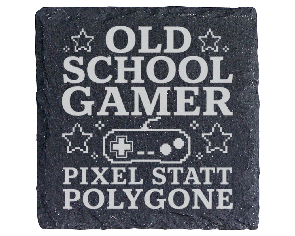 Schiefer Untersetzer Old School Gamer Pixel statt Polygone - Geschenk  – Bild 1