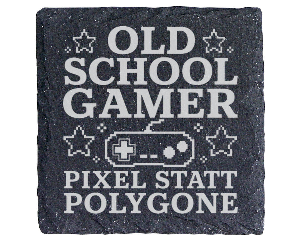 Schiefer Untersetzer Old School Gamer Pixel statt Polygone - Geschenk  – Bild 1