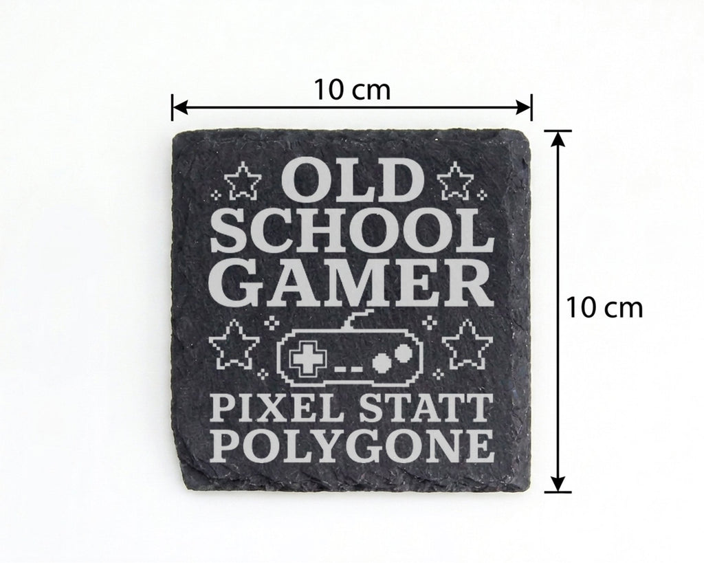 Schiefer Untersetzer Old School Gamer Pixel statt Polygone - Geschenk  – Bild 4