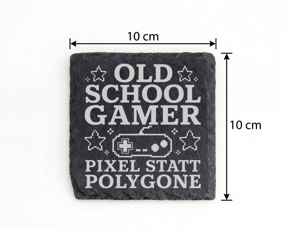 Schiefer Untersetzer Old School Gamer Pixel statt Polygone - Geschenk  – Bild 4