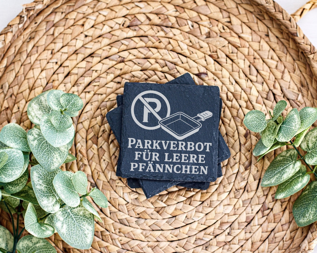 Parkverbot für leere Pfännchen - Raclette Untersetzer aus Schiefer - H – Bild 3