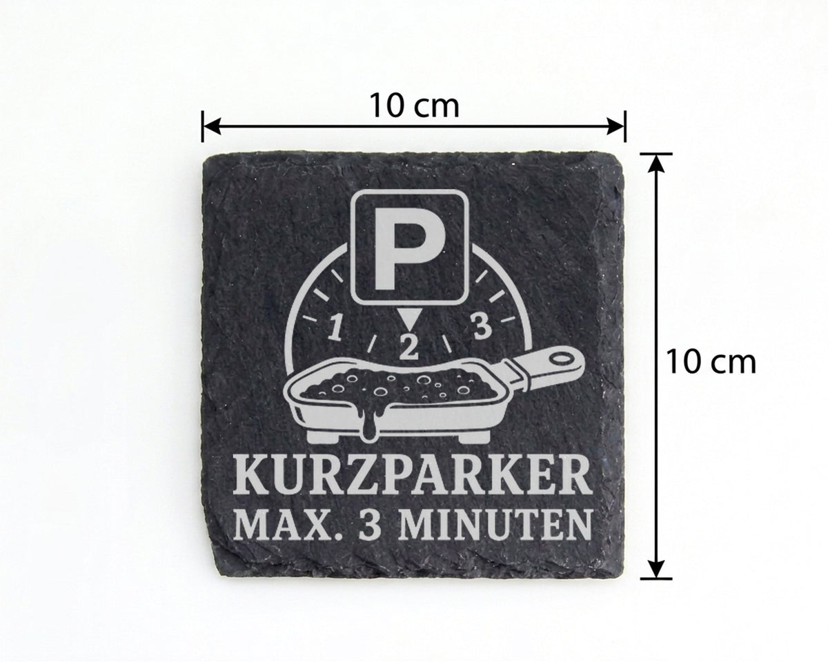 Kurzparker max. 3 Minuten - Raclette Untersetzer aus Schiefer - Pfännc – Bild 4
