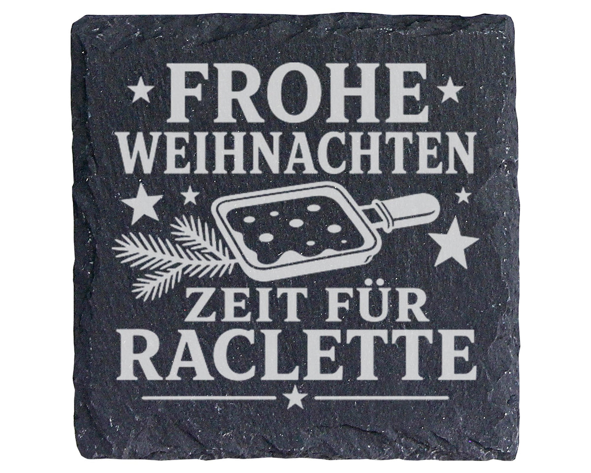 Frohe Weihnachten Zeit für Raclette - Untersetzer aus Schiefer - Pfänn – Bild 1